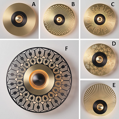 Дизайнерский настенный светильник в виде металлического диска PLANCHET ЛатуньB  фото 1